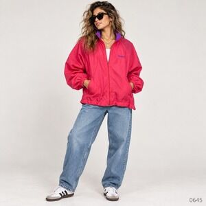 Vintage Reebok Women's L Pink Purple Windbreaker Jacket 90s Retro Full Zip 0645